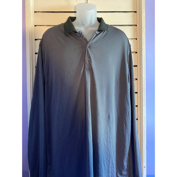 Walter Hagen men’s polo shirt size 2XL XXL gray black stripe long sleeve Flaw - Picture 1 of 12